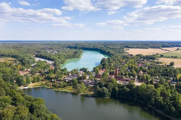 Foto op Canvas Dorf am See, Luftaufnahme, Polen © Jana Schönknecht