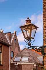 Fototapeta na wymiar Houses and lantern in Leiden, Netherlands