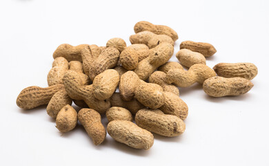 bunch of ecological peanuts on a white background