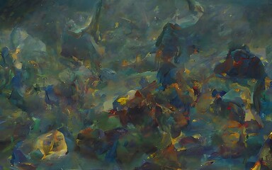 Fototapeta na wymiar Oil painting of the sea, multicolored on the horizon, watercolor