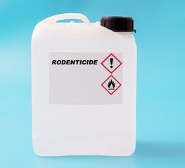 Rodenticide agricultural chemicals in a plastic can