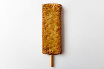 fish cake skewers on a white background