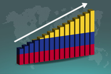 Colombia 3D bar chart graph vector, upward rising arrow on data, country statistics concept