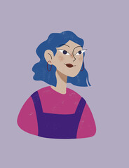 girl with overalls and blue hair