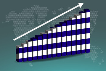 Fototapeta premium Greece 3D bar chart graph vector, upward rising arrow on data, country statistics concept
