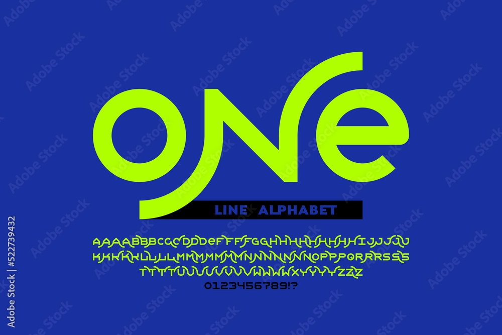 Poster one line style font design, set of alphabet letters and numbers vector illustration