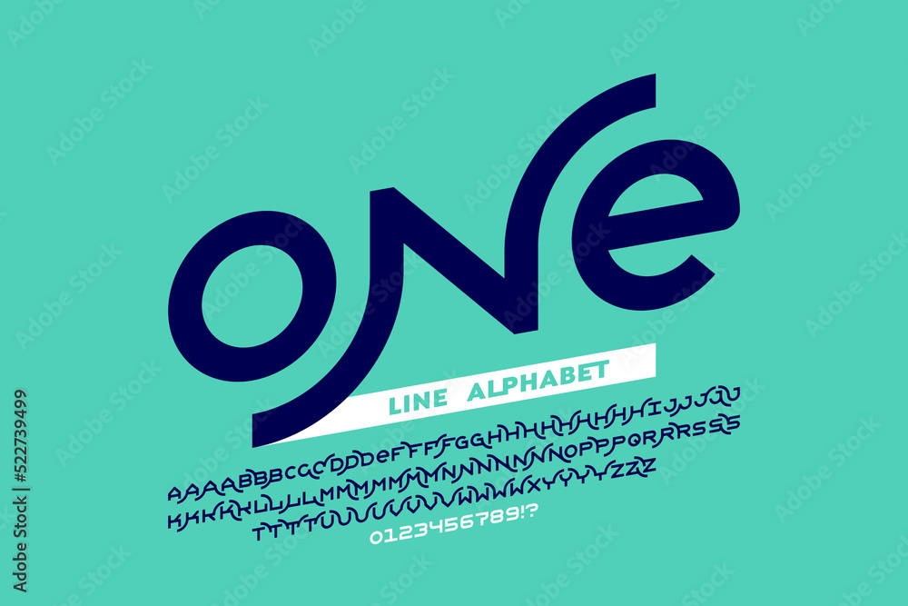 Poster one line style font design, set of alphabet letters and numbers vector illustration