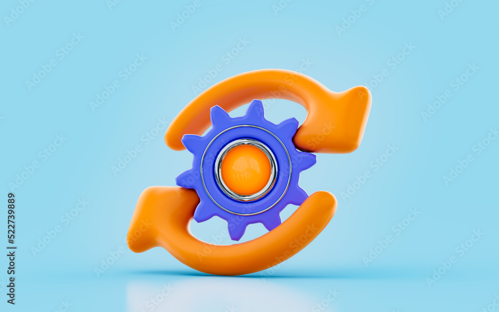 Poster gear rotation sign 3d render concept for system upgrade process maintenance refresh