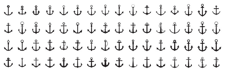 Set of sea anchor symbol set isolated on white background vector illustration - obrazy, fototapety, plakaty