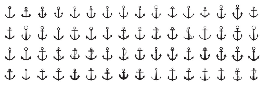 Set of sea anchor symbol set isolated on white background vector illustration