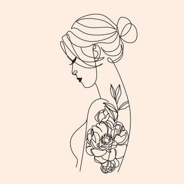recommend clip art: Peony woman line art portrait. Flower Head Woman Line Drawing. Surreal Minimalist Art. Beauty Salon logotype. Long Lash tattoed girl
                    