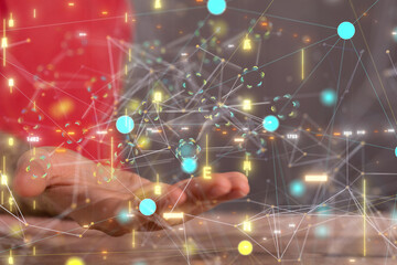 Global network. Blockchain. 3D illustration. Neural networks and artificial intelligence. Abstract