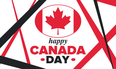 Happy Canada Day. National holiday, celebrated annual in July 1. Canadian flag. Maple leaf. Patriotic symbol and elements. Poster, card, banner and background. Vector illustration