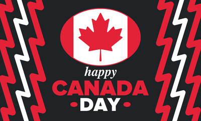 Happy Canada Day. National holiday, celebrated annual in July 1. Canadian flag. Maple leaf. Patriotic symbol and elements. Poster, card, banner and background. Vector illustration