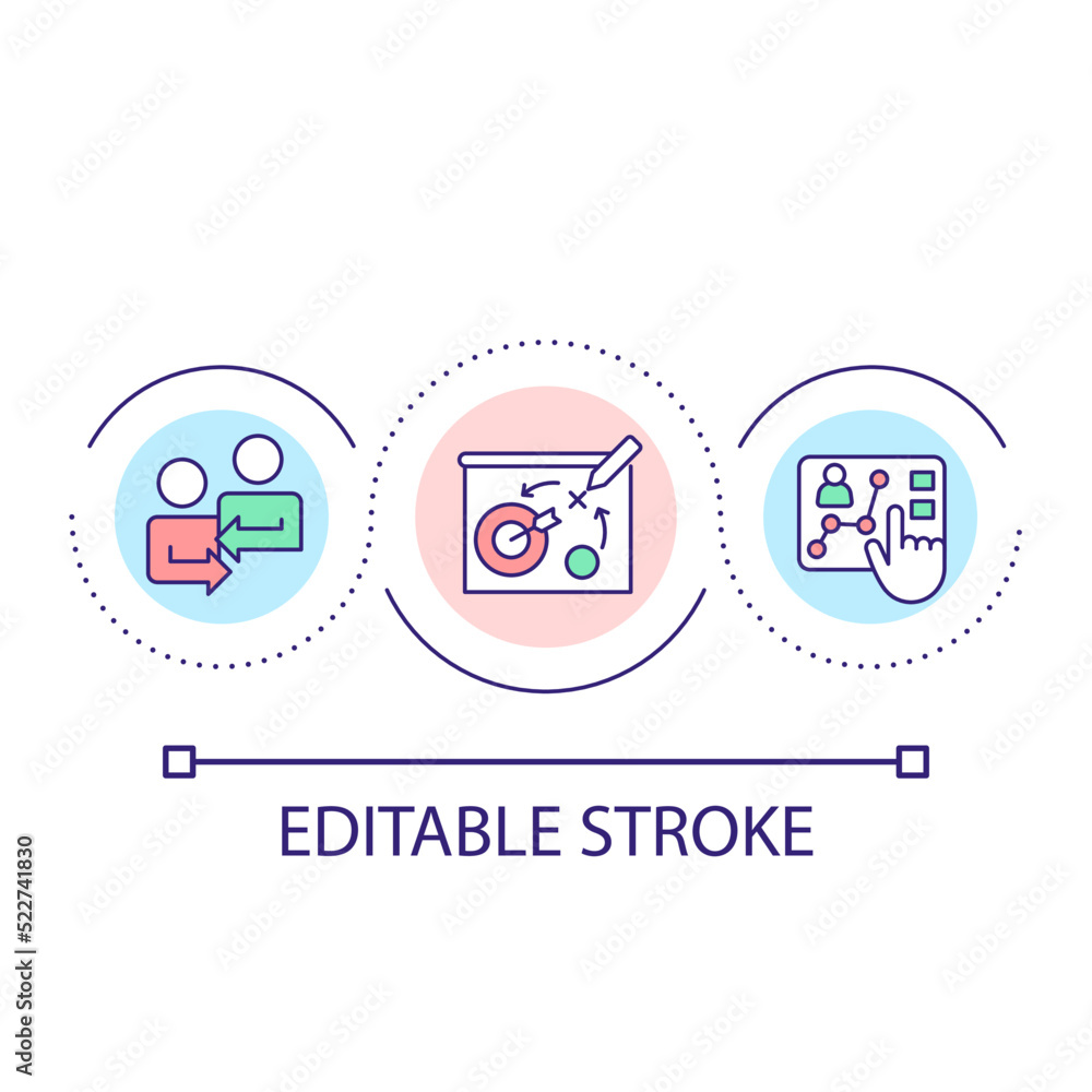 Poster strategic planning process loop concept icon. coordinating with colleagues abstract idea thin line i