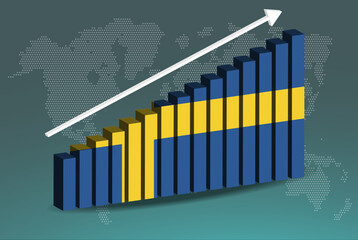 Sweden 3D bar chart graph vector, upward rising arrow on data, country statistics concept