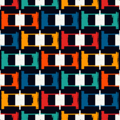 Brick wall motif handdrawn geometric print. Paint brush strokes seamless pattern. Freehand grunge design background. Modern urban ornament