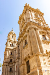 Malaga cathedral towers with sunny day and copy space