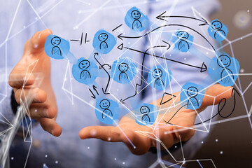 Abstract technology group and data 3d