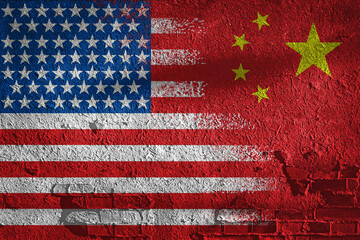 wall textured chinese and american flag