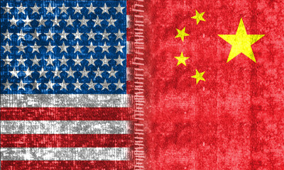 fabric textured american and chinese flag