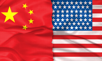 fabric textured splited american and chinese flag