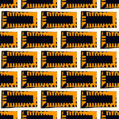 Brick wall motif handdrawn classic geometric print. Paint brush strokes seamless pattern. Freehand grunge design background. Modern urban ornament