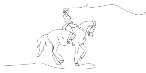 Equestrian sport one line art. Continuous line drawing horseback riding, rider, saddle, trot, horse racing, polo, sport, competition.