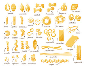 Pasta collection. Set of different type of pasta. - obrazy, fototapety, plakaty
