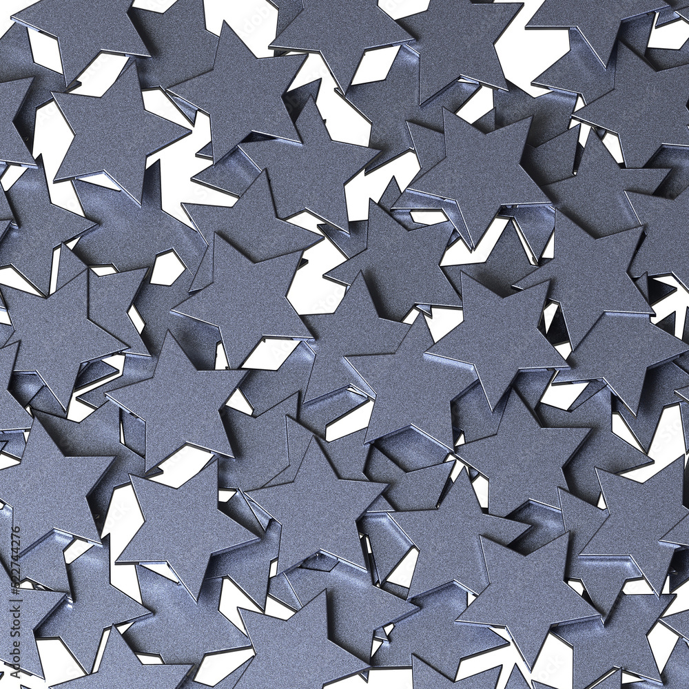 Poster silver stars pattern isolated on white background. 3d rendering.