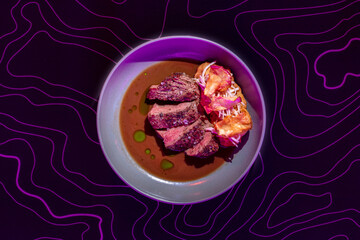 Filet mignon steak with potato chips