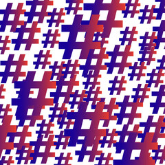 Colorful gradient hashtag random pattern background. Illustration.
