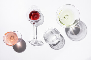 Wine glasses on white background