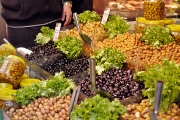 Olives of different varieties at the market in Istanbul