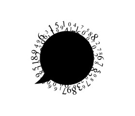 Speech bubble with frame from numbers. Vector decoration from scattered elements. Monochrome isolated silhouette. Conceptual illustration.