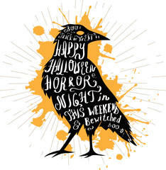 Fototapeta premium Halloween raven. Retro hand lettering poster.
