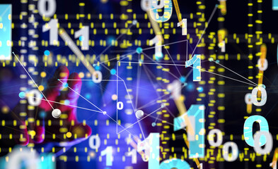 Global network. Blockchain. 3D illustration. Neural networks and artificial intelligence. Abstract