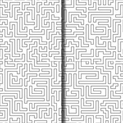 Collection of seamless vector patterns maze of black lines isolated on white background.Set of monochrome vector linear seamless patterns.
