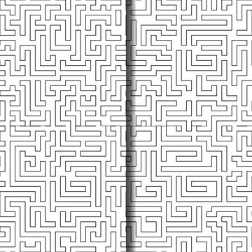 Collection of seamless vector patterns maze of black lines isolated on white background.Set of monochrome vector linear seamless patterns.