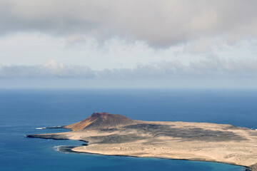 
Panoramic view of the volcanic island of La Graciosa in the Atlantic Ocean, Canary Islands, Spain