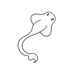 Monochrome picture, Cute simple character, stingray fish, vector cartoon