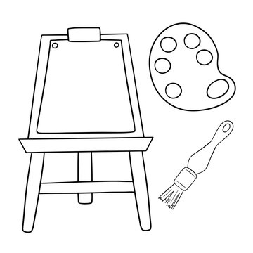 A set of icons, drawing tools, a wooden easel with paints and brushes, a  vector illustration in cartoon style on a white background 9734601 Vector  Art at Vecteezy