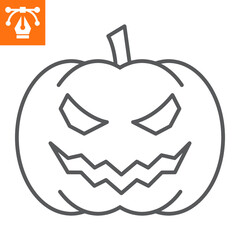 Halloween pumpkin line icon, outline style icon for web site or mobile app, halloween and gourd, pumpkin vector icon, simple vector illustration, vector graphics with editable strokes.