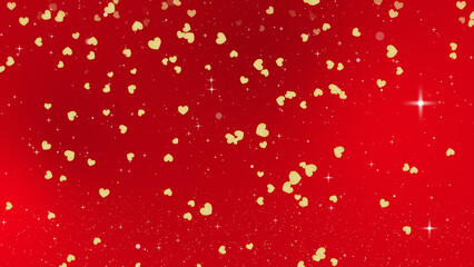 舞い降りるハート（ゴールド）と赤のキラキラ背景のイラスト - obrazy, fototapety, plakaty