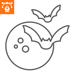 Moon with bats line icon, outline style icon for web site or mobile app, halloween and vampire, moon vector icon, simple vector illustration, vector graphics with editable strokes.