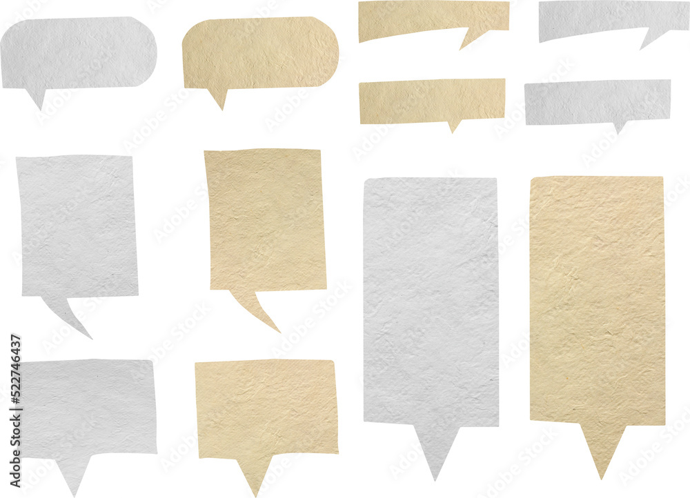 Fototapete speech bubbles icos with paper texture background, isolated clipping paths for design work empty fre