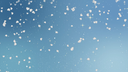 舞い降りるハート（シルバー）とブルーのキラキラ背景のイラスト