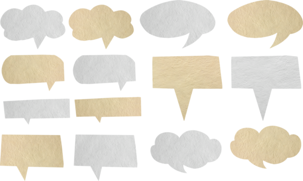 Speech bubbles icos with paper texture background, isolated Clipping paths for design work empty free space