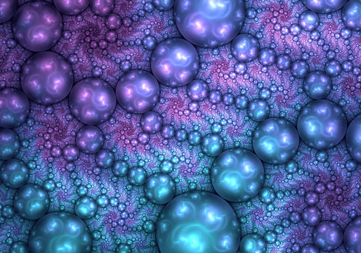Abstract Kleinian fractal art of bubbles in infinite spiral patterns.