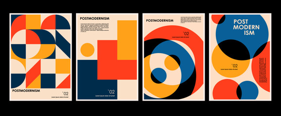 Artworks, posters inspired postmodern of vector abstract dynamic symbols with bold geometric shapes, useful for web background, poster art design, magazine front page, hi-tech print, cover artwork. - 522747287